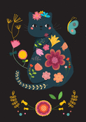 Chat fleuri sur fond sombre et myst&eacute;rieux